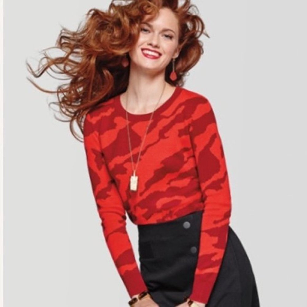 CAbi 3158 Red Camo Pullover Sweater